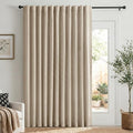 Linen Textured Total Blackout Sliding Door Curtains 84 Inches Long, Oatmeal | by 100BlackoutShield