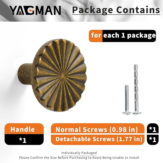 10 Pack Kitchen Cabinet Knobs Round Sunflower Dresser Knob Modern Drawer Hardware Cupboard Handles Furniture Knob for Bathroom Single Hole Knobs for Wardrobe Antique Brass TYH-AB-K10