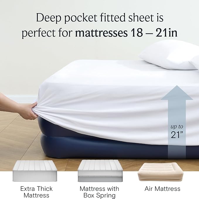 LuxClub 4 PC King Size Sheet Set Bed Sheets Deep Pockets Wrinkle Free Cooling Bed Sheets Machine Washable Hotel Bedding Silky Soft - White King