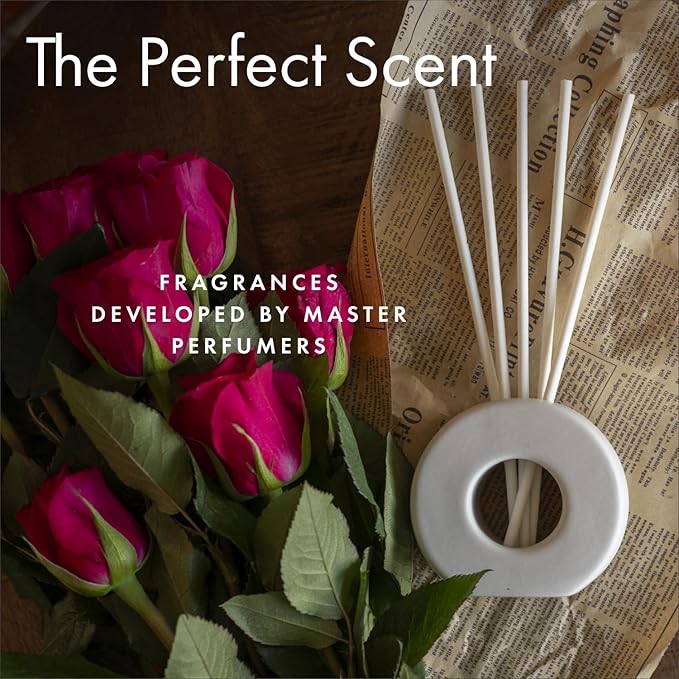 ScentAir Infused Liquidless Reeds | Includes 25 Flameless Reeds and 1 Decorative Vase, White | Essential Oil Aroma Diffuser Sticks | Fresh Spa Scents | Amazon Exclusive | Mediterranean Fig