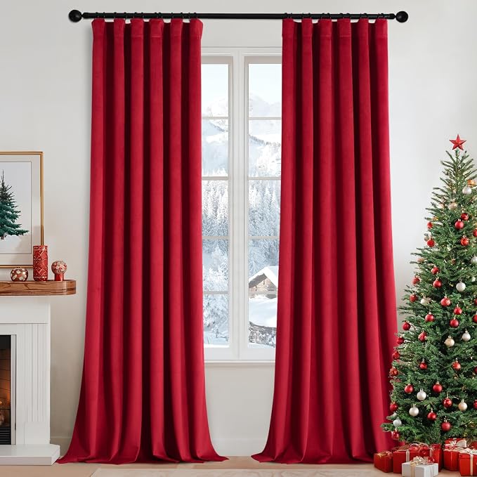 MIULEE Velvet Curtains 50W x 90L 2 Panels Red Blackout Curtains | Luxury velvet by MIULEE
