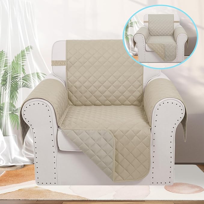Reversible Recliner Chair Covers, Sand/Beige | Chair Covers - Image 2