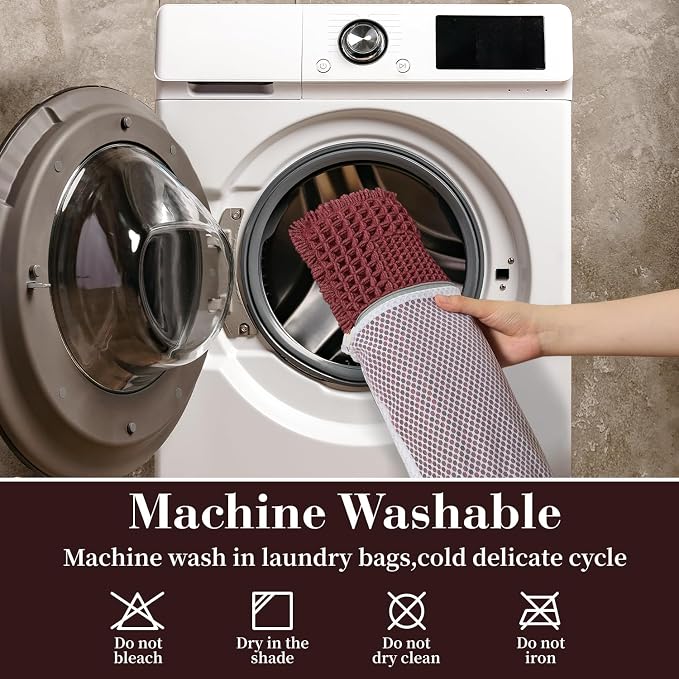 RESARE Waffle Bathroom Runner Rugs, Non Slip Boho Bath Mat 24"x72" Dark Red | - Image 6