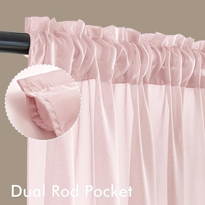MIULEE Blush Pink Sheer Curtains 108 Inches Long 4 Panels 42 x 108 Inches | - Image 3