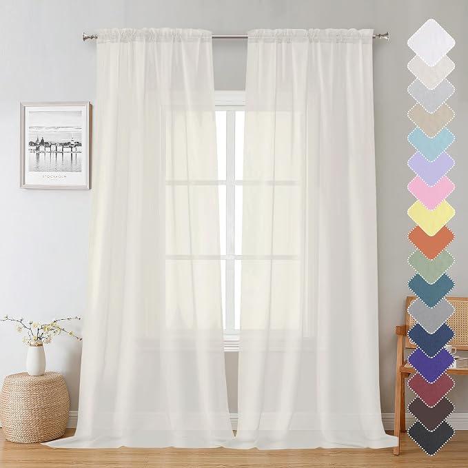 Sheer Curtain Panels Set 96" Inches Long, Solid Voile Light Filtering Airy by Lecloud