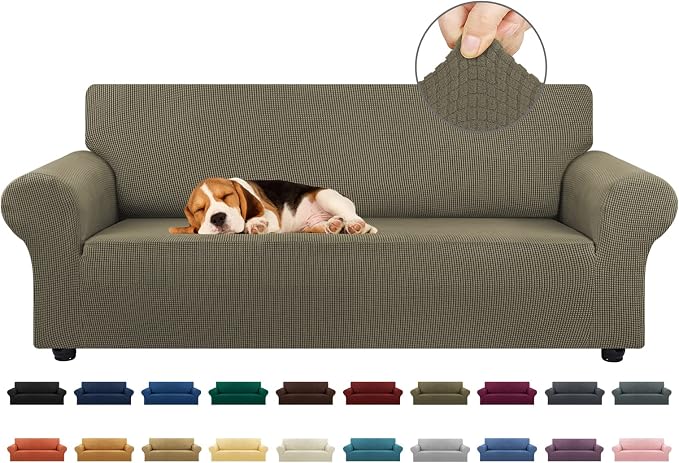 Stretch Couch Covers for Sofa, 3 Cushion Couch Slipcover, Khaki | 1-Piece by KEKUOU
