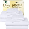 California Design Den 2-Pack Queen Bedsheet Sets - 400 Thread Count 100% Cotton Sateen - Extra Soft, Breathable & Cooling Sheets, Wrinkle Resistant, 2 Sets of Deep Pocket Bed Sheets - Bright White