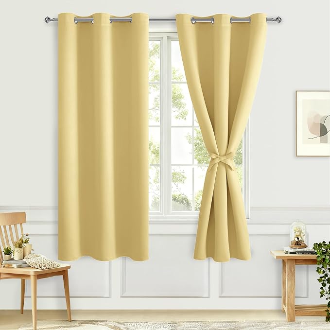 Room Darkening Curtains for Bedroom, 42 x 63 Inch, Light Yellow | Thermal by Hiasan