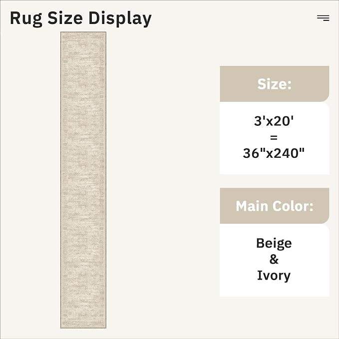 Soalmost Washable 3x20 Hallway Runner Rug Non-Slip Kitchen Entry Rugs Beige | - Image 5