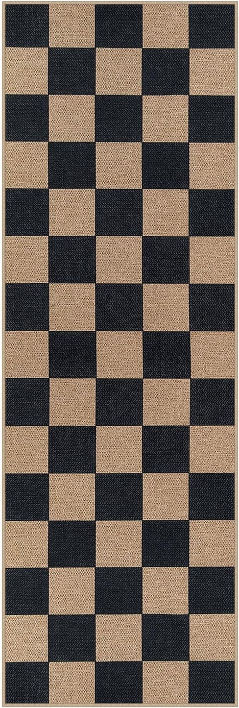 Lahome Checkered Easy Jute Outdoor Runner Rug, 2x6 Kitchen Rugs Washable | - Image 7