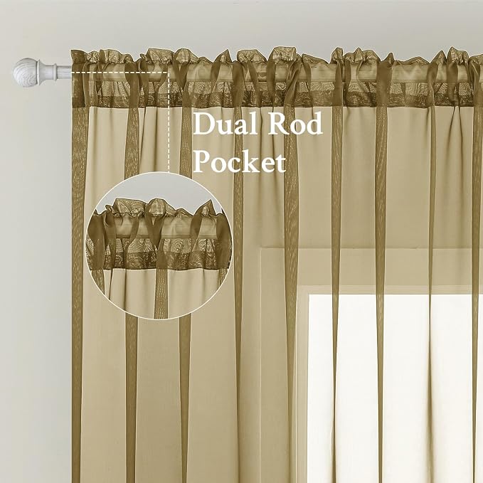 MIULEE Dark Gold Sheer Curtains 84 Inches Long 2 Panels, 54 X 84 Inches | Light - Image 2