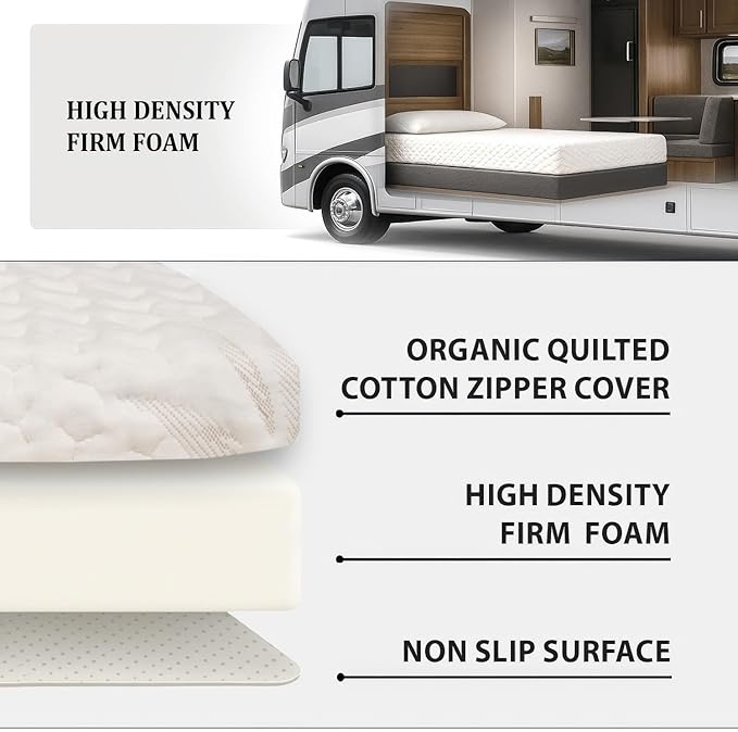 Foamma 7" x 30" x 72" Gel Memory Foam Mattress for RV with Water Resistant Organic Cotton Cover, Firm High Density Foam Base, USA Made, CertiPUR-US Certified Foam