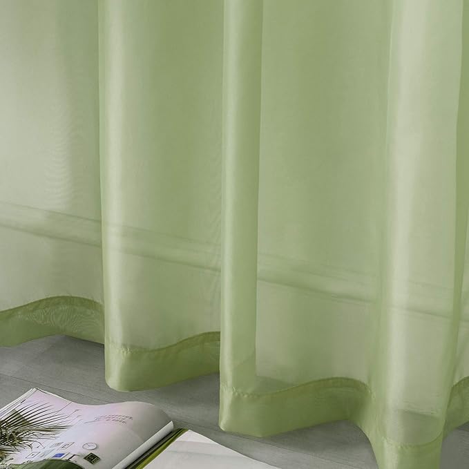 DUALIFE Sage Green Sheer Grommet Curtains 120Inches Extra Length for Bedroom -Light Filttering Curtains Drapes 2 Panels for Living Room Party Backdrop?52W X 120L Inch