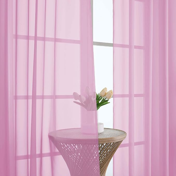 Chyhomenyc Pink Sheer Curtains 63 Inches Long 2 Panels, Light Filtering Bright - Image 9