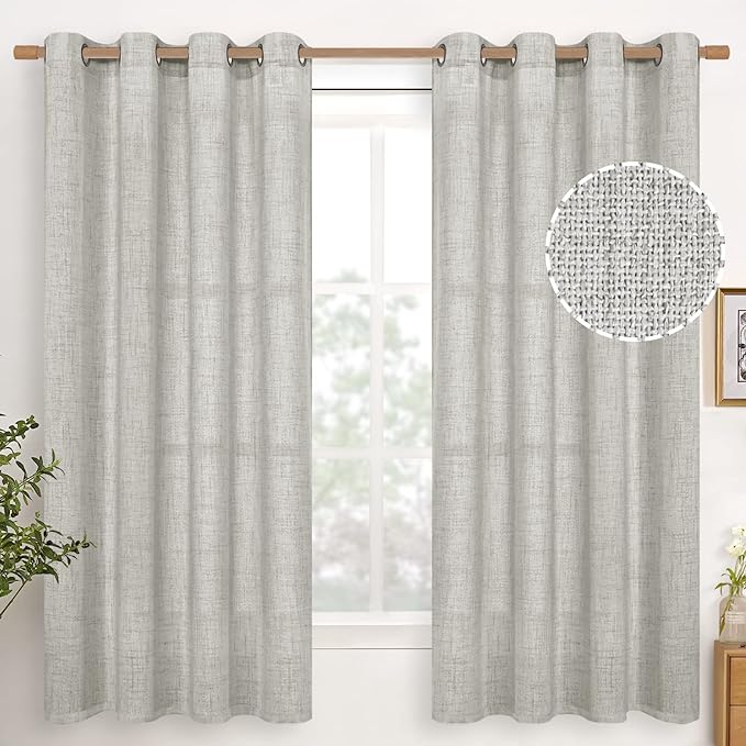 YoungsTex Light Grey Linen Curtains 63 Inches Long 2 Panels | Textured Light by YoungsTex