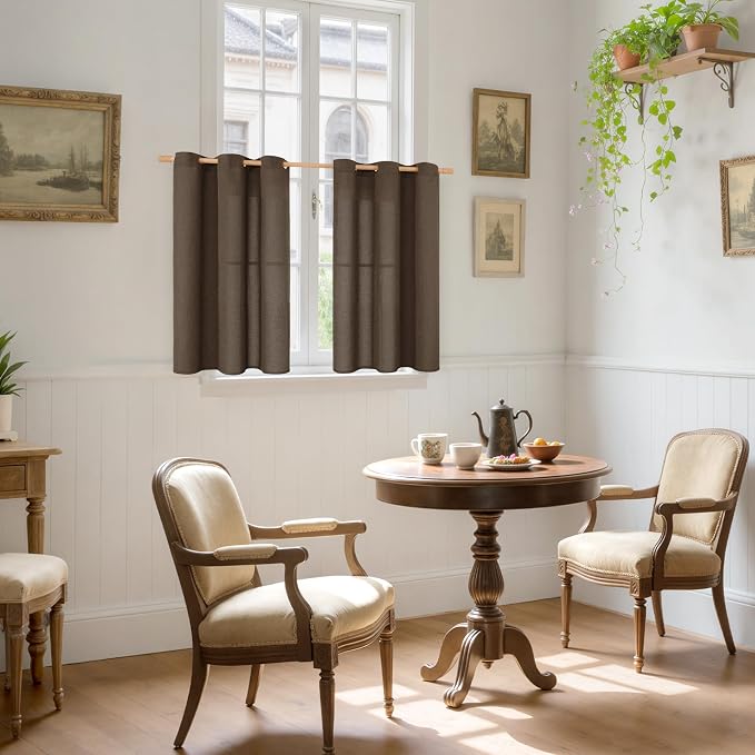 YoungsTex Brown Linen Curtains 40 Inch Length, Short Drapes Light Filtering - Image 2