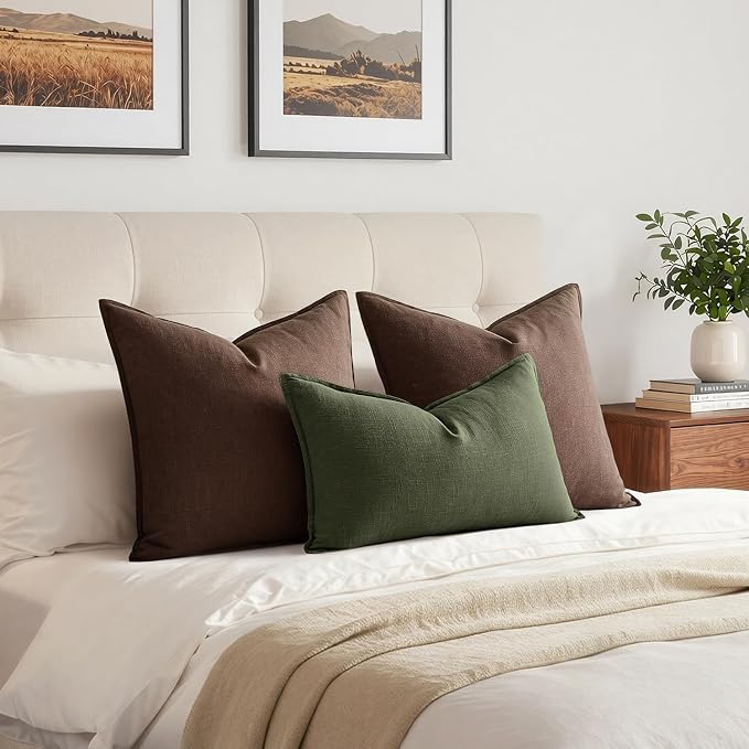 MIULEE Decorative Linen Lumbar Pillow Cover 12x20 Inch Dark Olive Green | Boho - Image 4