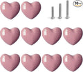 Ceramic Drawer Knobs Heart Shape Cabinet Dresser Pulls Handles with 3 Sized Screws, Kitchen Furniture Knobs for Closet Cupboard Wardrobe (10 Pack, Pink)