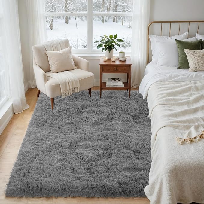 4x6 Fluffy Shag Area Rugs for Living Room Bedroom: Soft Carpet Light Gray | - Image 4