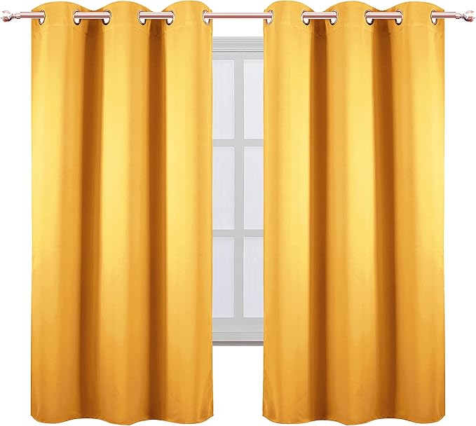 Yellow Blackout Curtains 40 x 63 Inch Length/Set of 2 Curtain Panels/Thermal - Image 2