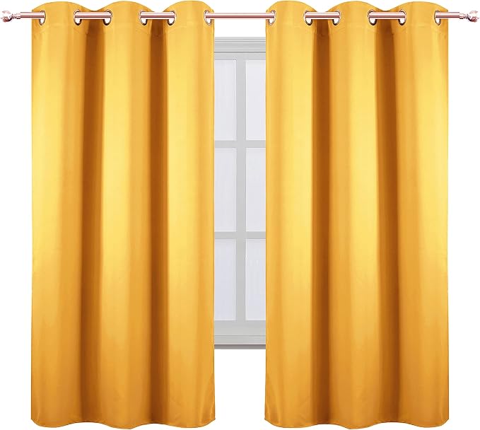 Yellow Blackout Curtains 34 x 63 Inch Length/Set of 2 Curtain Panels/Thermal - Image 2
