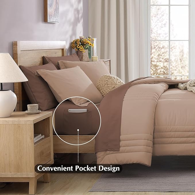 Monbix Full Comforter Set - 7 Pieces Rust Pink Bed in a Bag Full Size Bedding Sets with Comforters, All Seasons Down Alternative Comforter with Sheets,Pillowcases & Shams