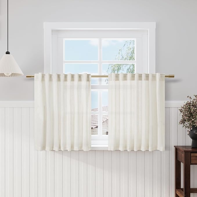 Linen Textured Half Curtains for Windows Back Tab Rod Pocket Window Toppers by Nanspring