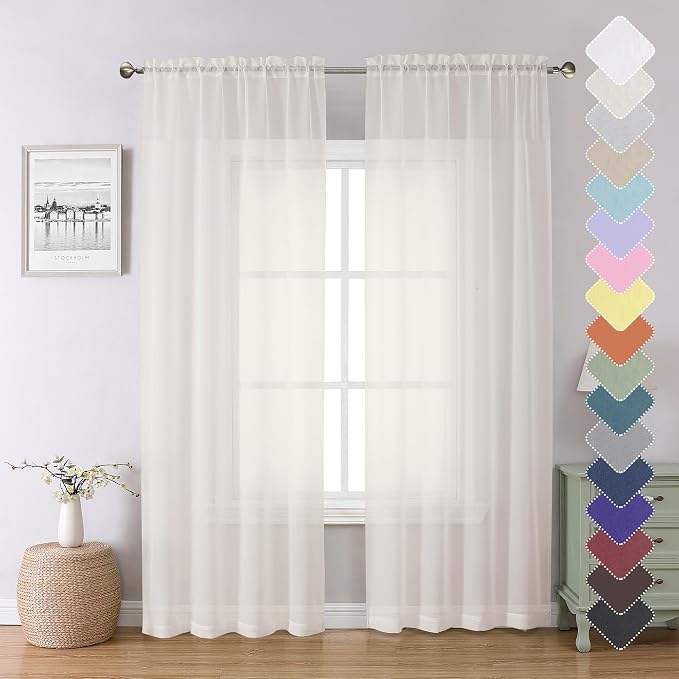 Ivory Sheer Curtains 84 Inches Long 2 Panels, Solid Voile Light Filtering Airy by Lecloud