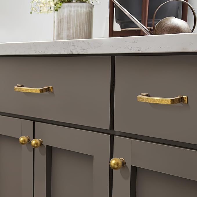 khtumeware 6 Pack 6-1/4 Inch Antique Brass Cabinet Pulls Vintage Drawer Pulls Kitchen Cabinet Hardware Kitchen Handles for Cabinets Cupboard Handles Drawer Handles