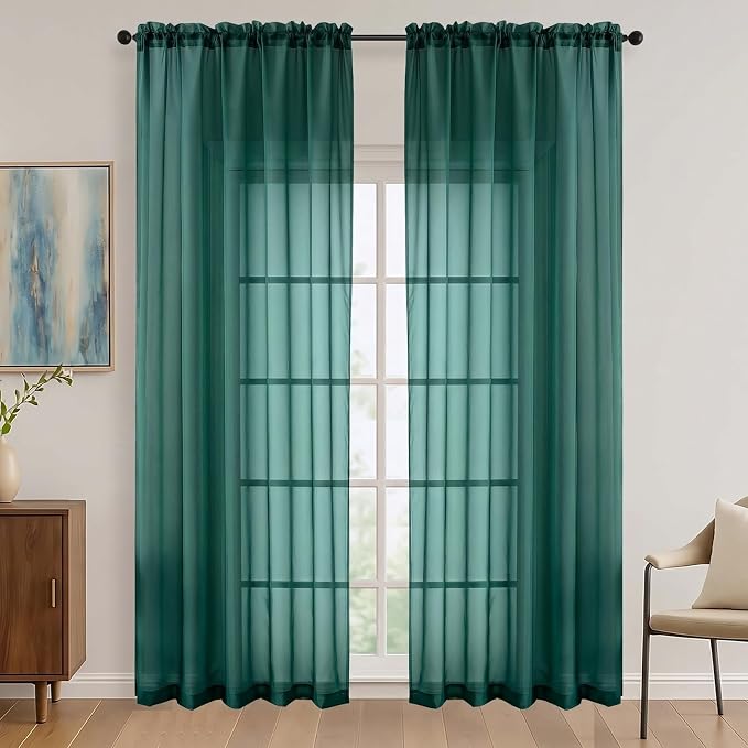 Hunter Green Bedroom Curtains 2 Panel Sets 90 Inch Length, 59 Inch Extra Wide by OVZME