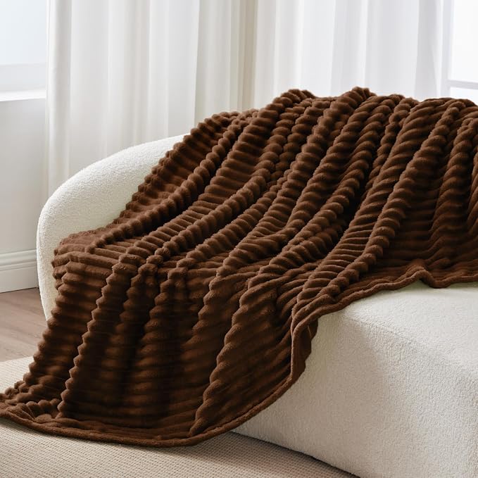 BEDELITE Striped Fleece Throw Blanket, Chocolate Brown, Soft Cozy, Lightweight - Image 6