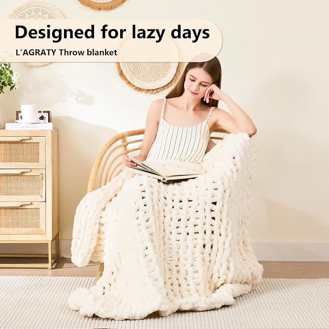 L'AGRATY Chunky Knit Throw Blanket - Image 2