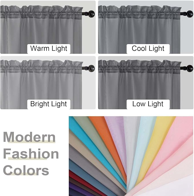 Sheer Grey Curtains for Bedroom Living Room 63 Inch Length 2 Panels, Airy Soft - Image 7