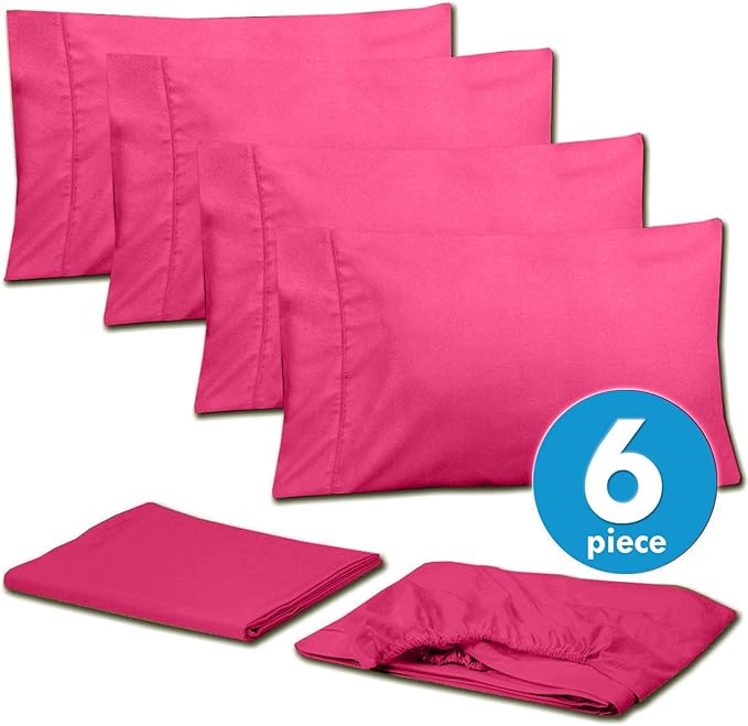 Cal King Size Bed Sheets - 6 Piece 1500 Supreme Collection Fine Brushed Microfiber Deep Pocket California King Sheet Set Bedding - 2 Extra Pillow Cases, Great Value, California King, Fuschia