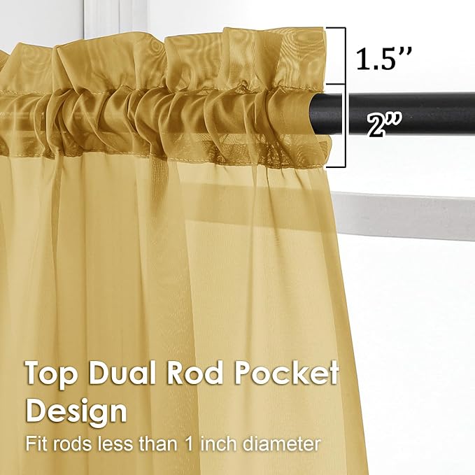 Gold Sheer Curtains 96 Inches Long 2 Panels - Image 3