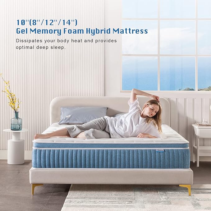 Rimensy Twin Mattress, 10 Inch Hybrid Mattresses in a Box,Individually Wrapped Pocket Coils Innerspring