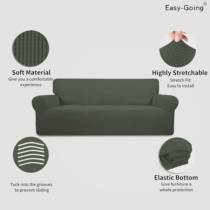 Easy-Going Stretch 4 Seater Oversized Sofa Couch Cover Olive Green | 1-Piece - Image 3