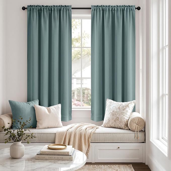MIULEE 4 Panels Set Dusty Blue Blackout Curtains 63 Inch Length Bedroom | - Image 9