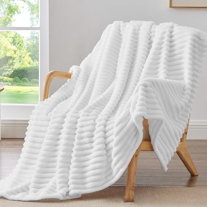 BEDELITE Ribbed Twin Blanket for Couch & Bed, Bright White, Warm Yet Lightweight by BEDELITE