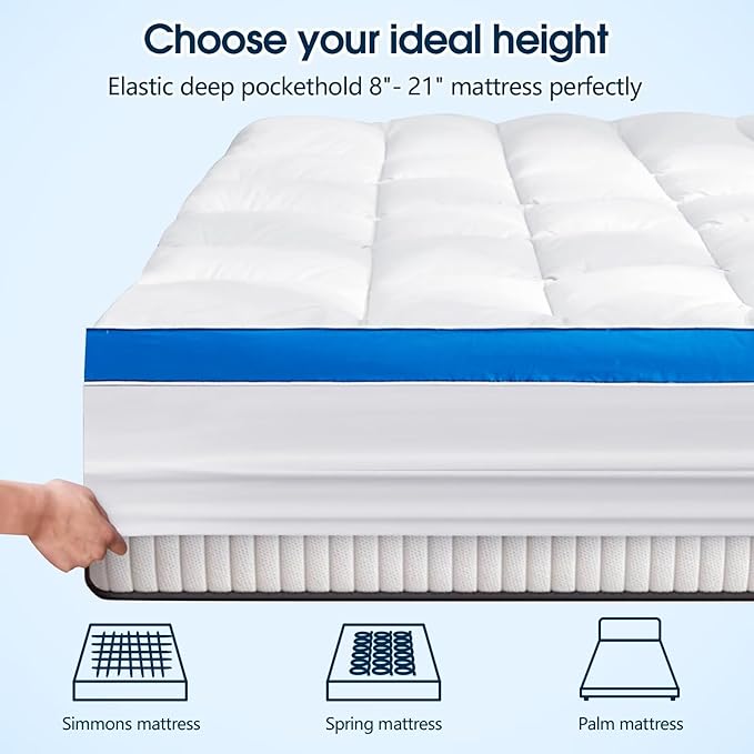 King Mattress Topper, CYMULA Cooling Mattress Pad Cover PillowTop for Bed Back Pain, Extra Thick Mattress Protector Firm Soft Floor Fill Overfilled with 8-21 Inch Deep Pocket, 78"x80"White