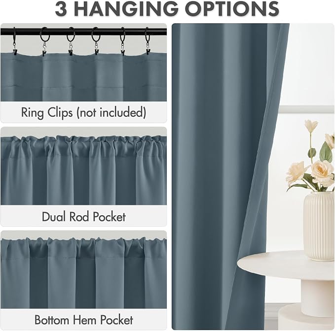 MIULEE 4 Panels Set Grey Blue Blackout Curtains 63 Inch Length Bedroom | - Image 3