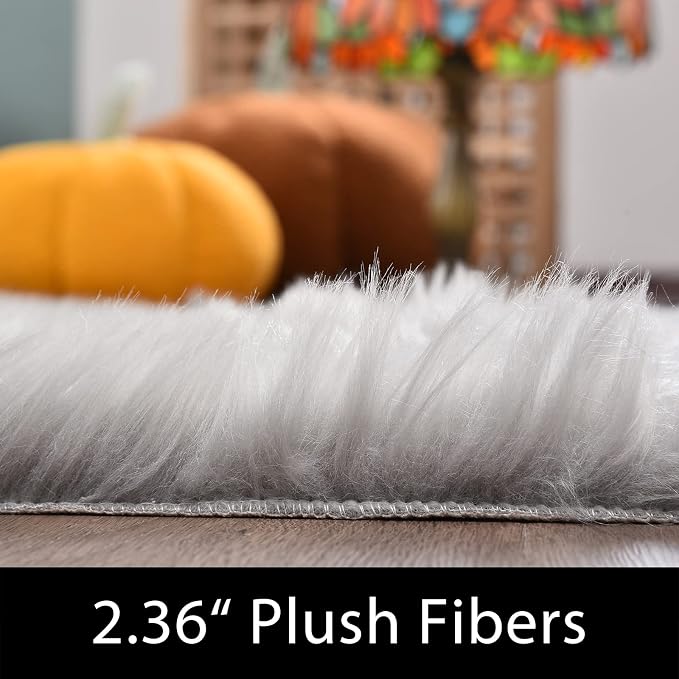 Latepis Grey Faux Fur 7'10"x9'10" Area Rug, Soft Plush Faux Fur Sheepskin Rugs - Image 2