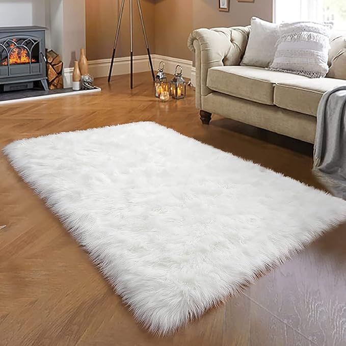 White Faux Fur Rug 3x5 Faux Sheepskin Rugs - Image 8
