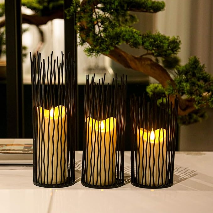 Set of 3 Metal Iron Candle Holder, Black Candlestick Modern Table Centerpiece for Indoor & Outdoor Decor, Dining Room, Home Decoration