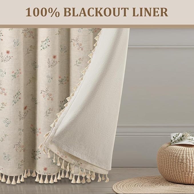 Boho Floral 100% Blackout Curtains 2 Panels 42" W x 63" L | Farmhouse Vintage - Image 5