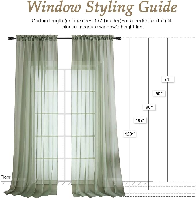Sage Green Bedroom Curtains 2 Panel Sets 90 Inch Length, 59 Inch Extra Wide - Image 2
