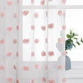 MYSKY HOME 45 Inches Long Pink Curtains for Kitchen Pom Pom White Sheer Curtains for Bedroom Living Room Nursery Girls Room Rod Pocket Boho Small Window Panels of 2 Drapes 37 x 45 inch Length