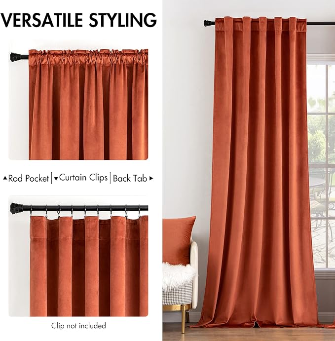 MIULEE Velvet Curtains Extra Wide 66x96 inches Fall Burnt Orange Curtains | - Image 2
