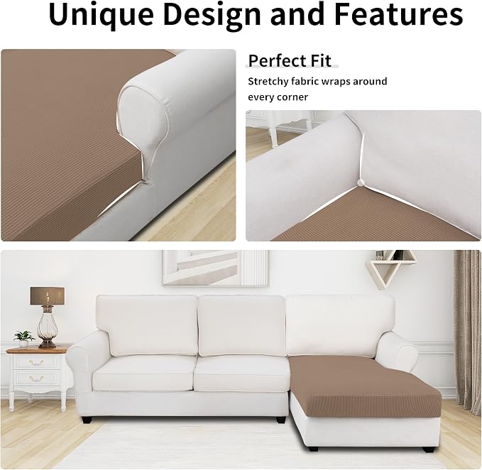 Easy-Going Stretch 1 Piece Chaise Lounge Cushion Slipcover | Sectional Couch - Image 3