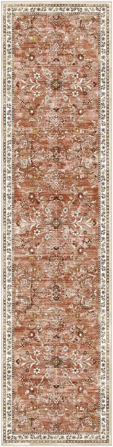 Yamaziot 2x8 Washable Hallway Runner Rug Non Slip Floral Carpet, Brick-red | - Image 8
